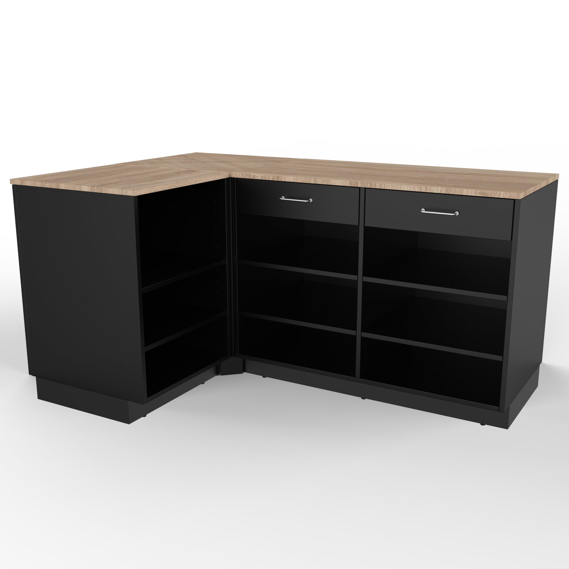 Retail counter L - shape, black/oak 180 x 120