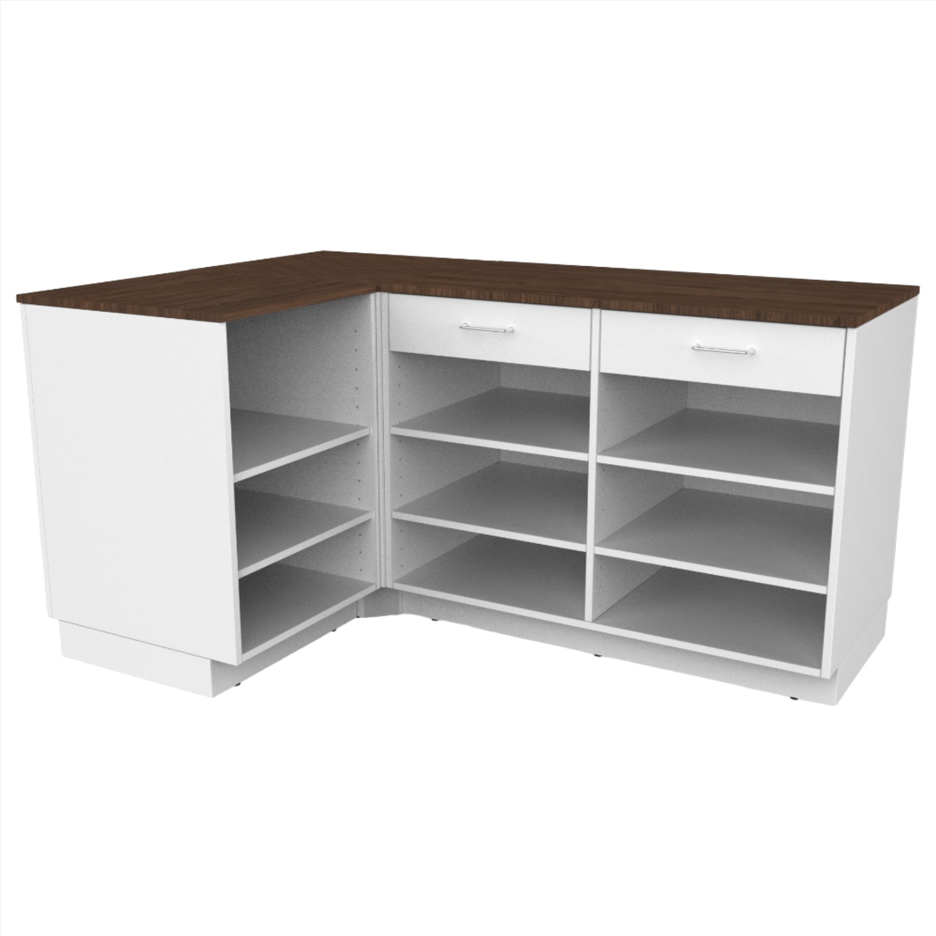 Retail counter L - shape, white/walnut 180 x 120