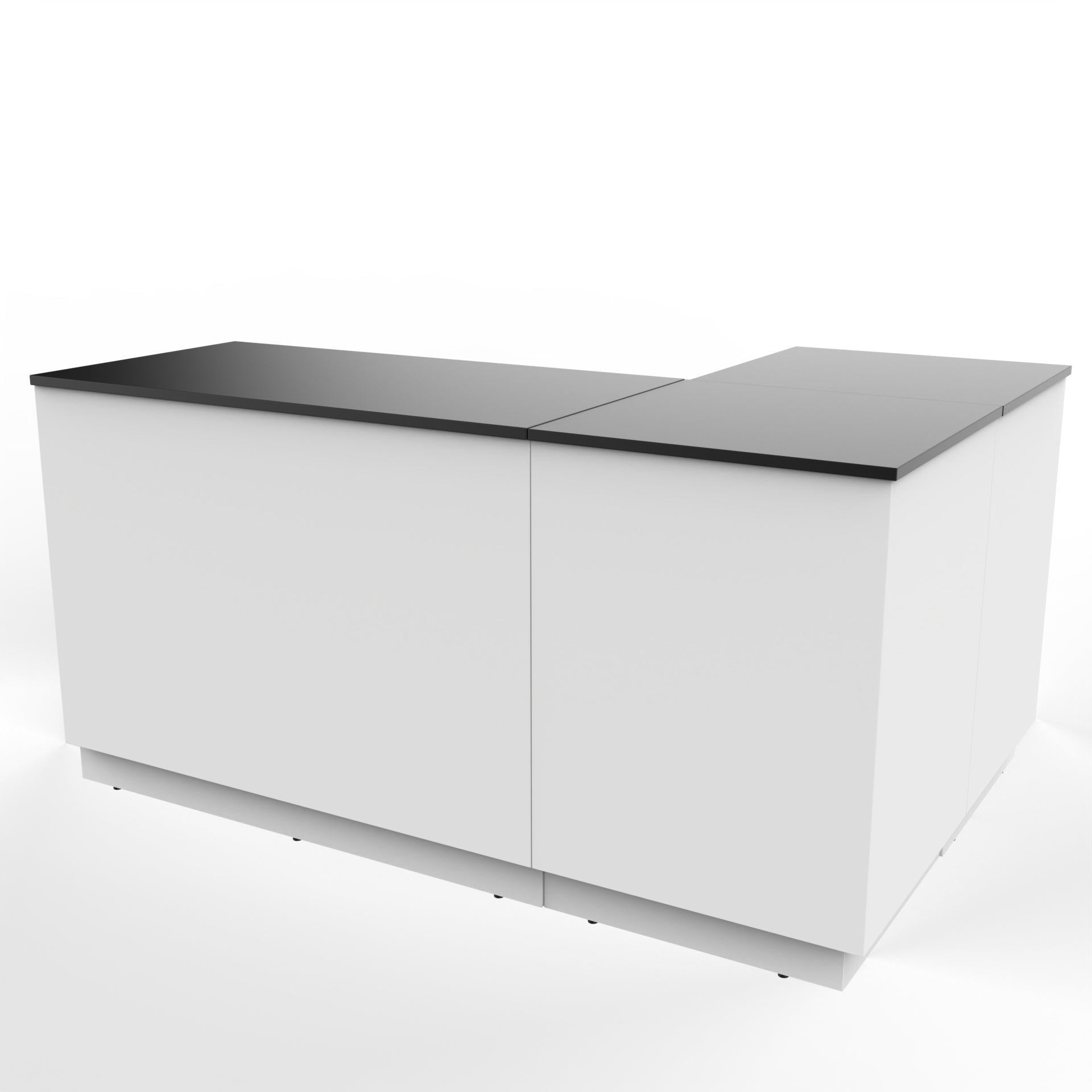 Retail counter L - shape, White with black top 180 x 120