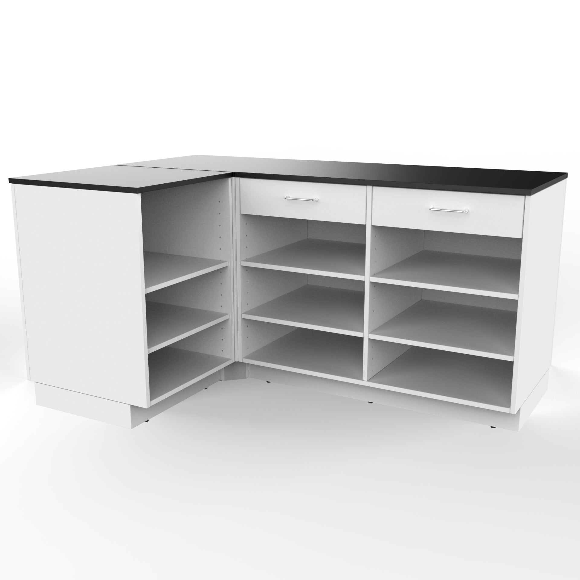 Retail counter L - shape, White with black top 180 x 120