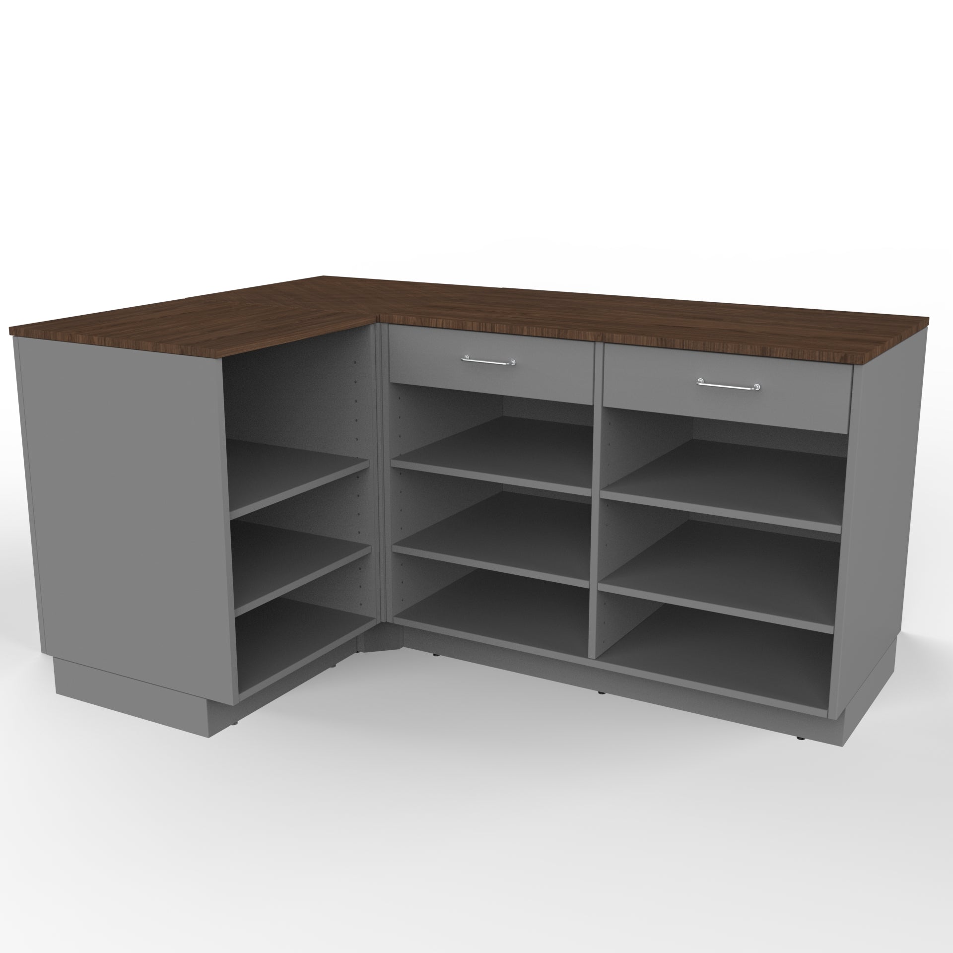 Retail Counter L - shape, Graphite/walnut 180 x 120