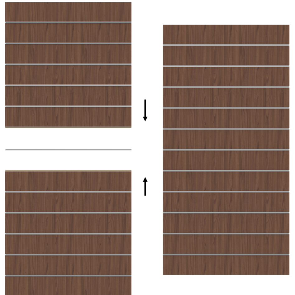 Slatwall width 1200 x height 1200 mm, slot spacing cc200 mm