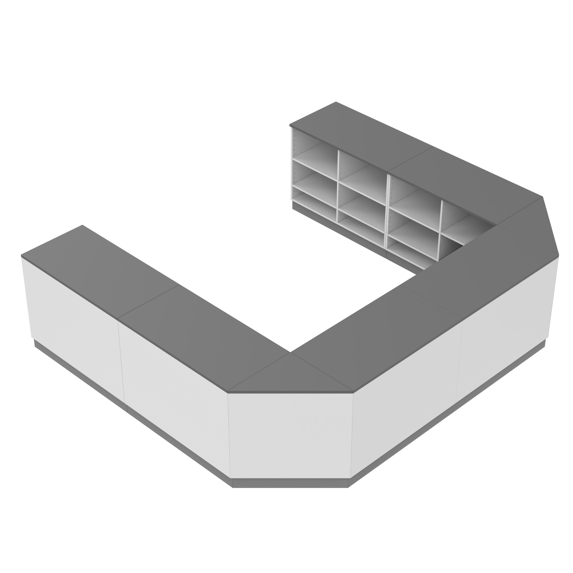 Verkaufstheke U - form, Platina/Weiss/Graphite 300 x 360