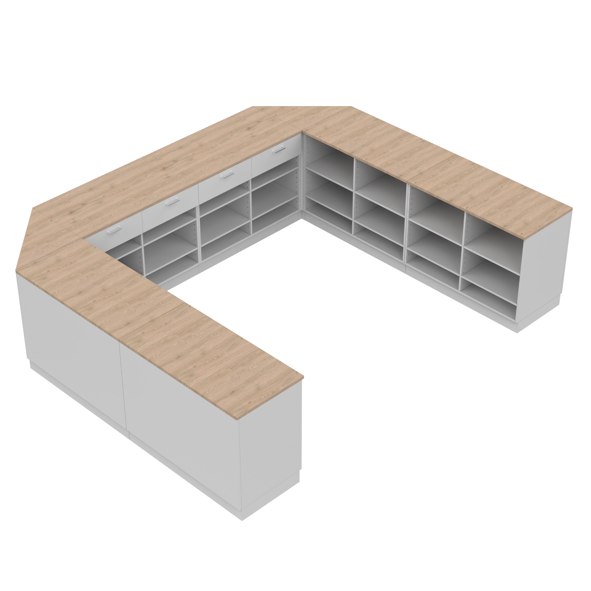 Verkaufstheke U - form, Weiss/Eiche 300 x 360