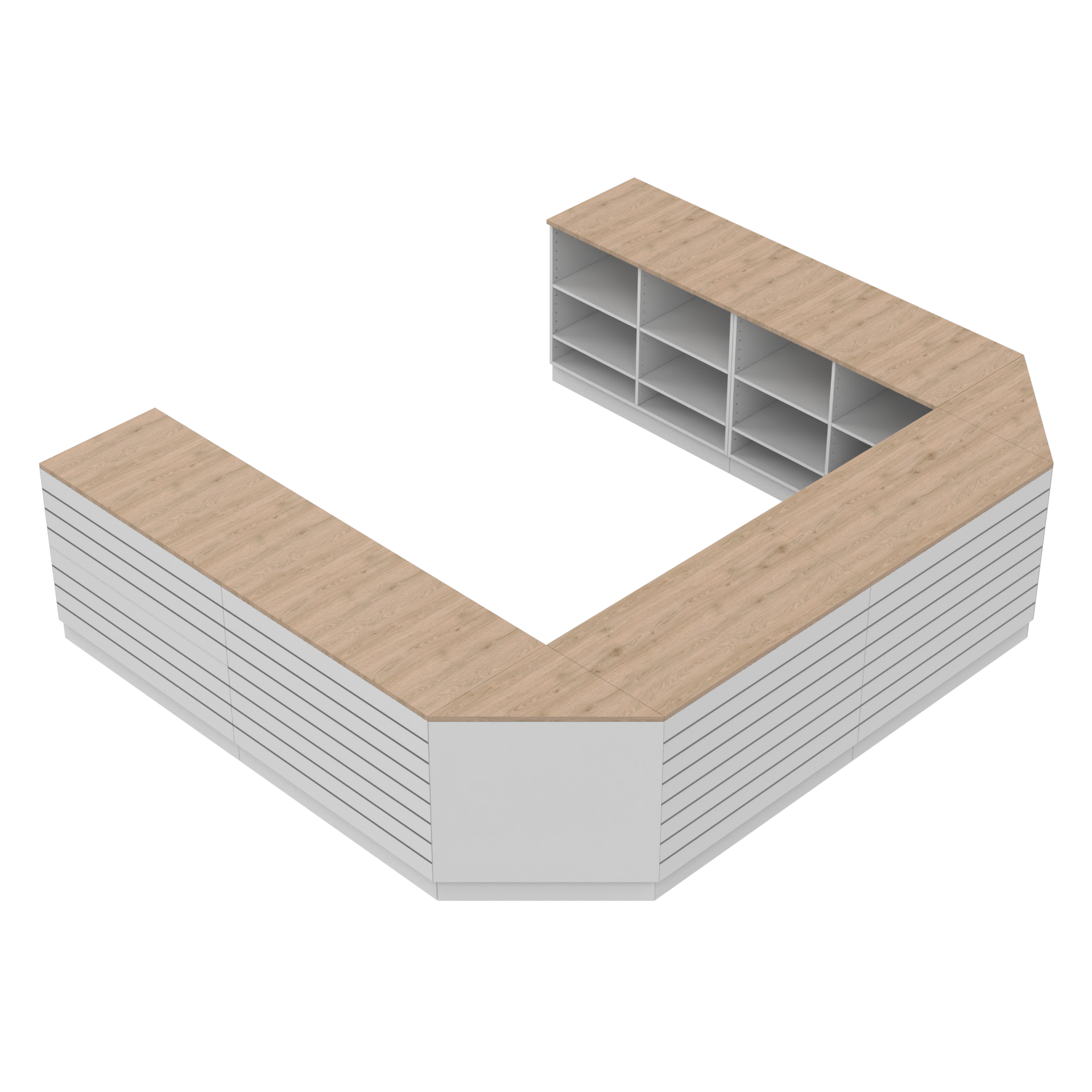 Verkaufstheke U - form, Weiss/Eiche 300 x 360